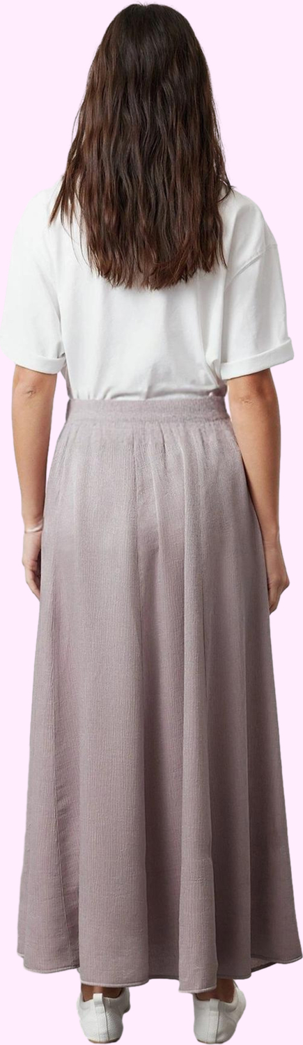Kadın Yazlık Maxi Etek; Renk Saten Dokuma Kemerli Relaxed Fit Günlük Kullanım Modern Tasarım