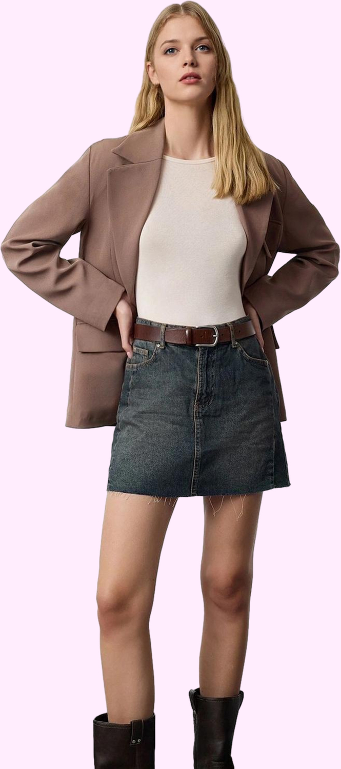 Kadın Pamuk Denim Mini Etek Yüksek Bel A line Günlük Şıklık Hafta Sonu Yaz Aylarının Vazgeçilmezi