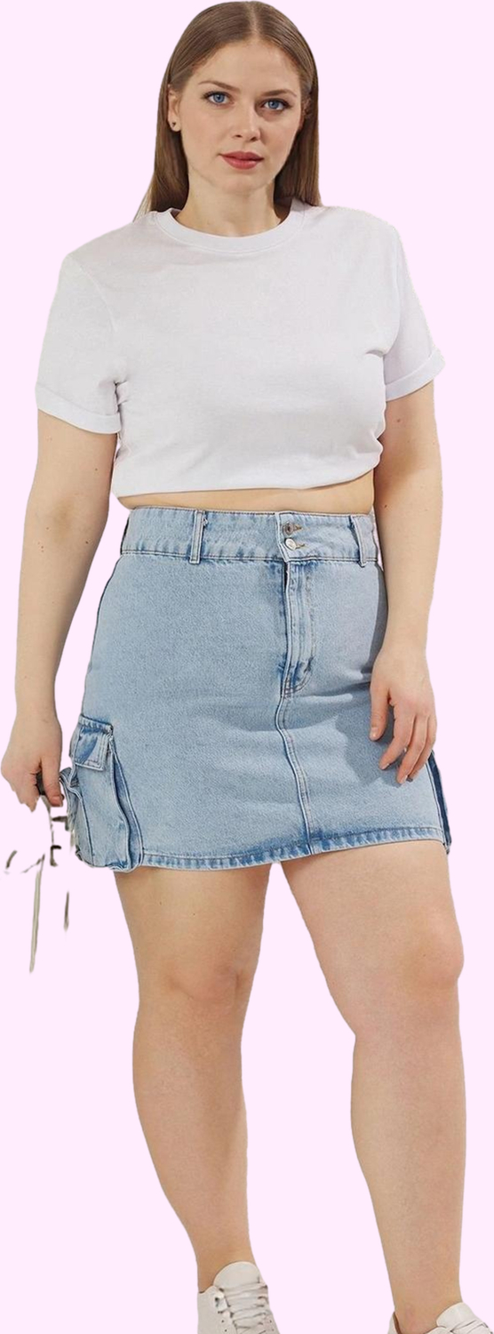 Kadın Pamuklu Denim Etek; Yüksek Bel Düz Desen Mini Boy Rahat Günlük Stil Kaliteli Malzeme