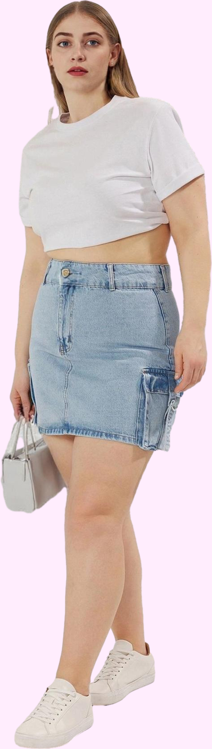 Kadın Pamuklu Denim Etek; Yüksek Bel Düz Desen Mini Boy Rahat Günlük Stil Kaliteli Malzeme