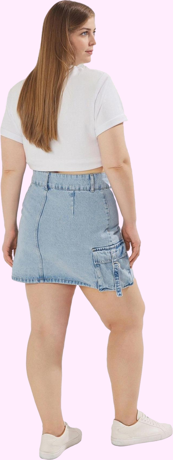 Kadın Pamuklu Denim Etek; Yüksek Bel Düz Desen Mini Boy Rahat Günlük Stil Kaliteli Malzeme