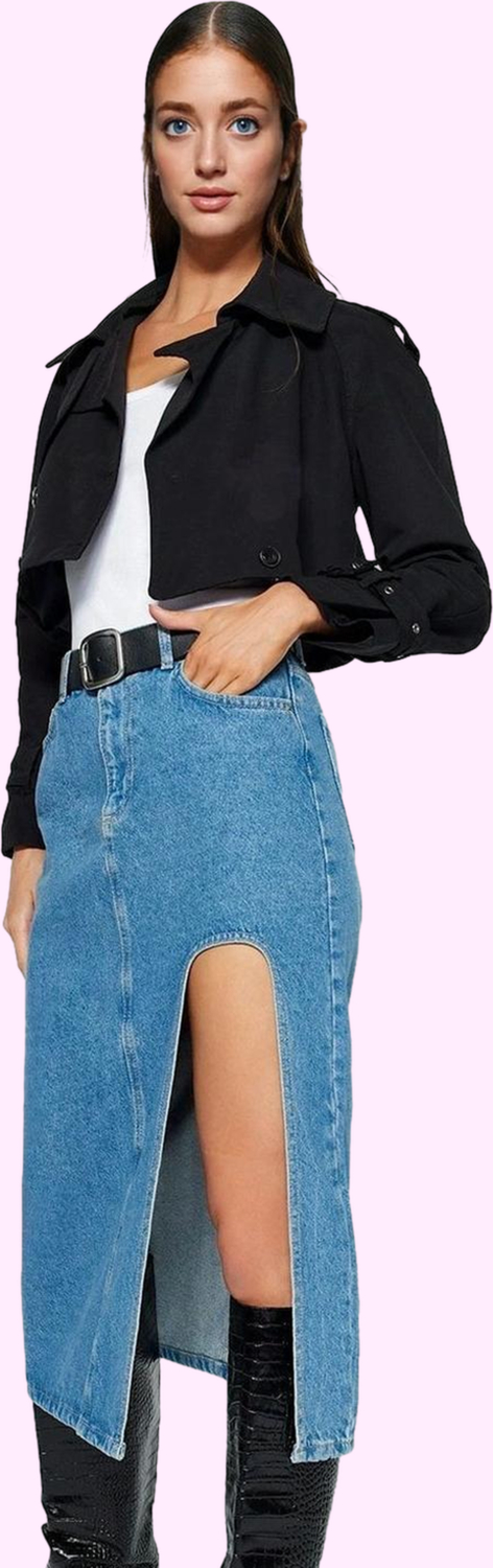 Kadın Pamuk Denim Midi Etek Düz Desenli Kalem Kalıp Günlük Casual Tarz Yaz Aylarının Vazgeçilmezi