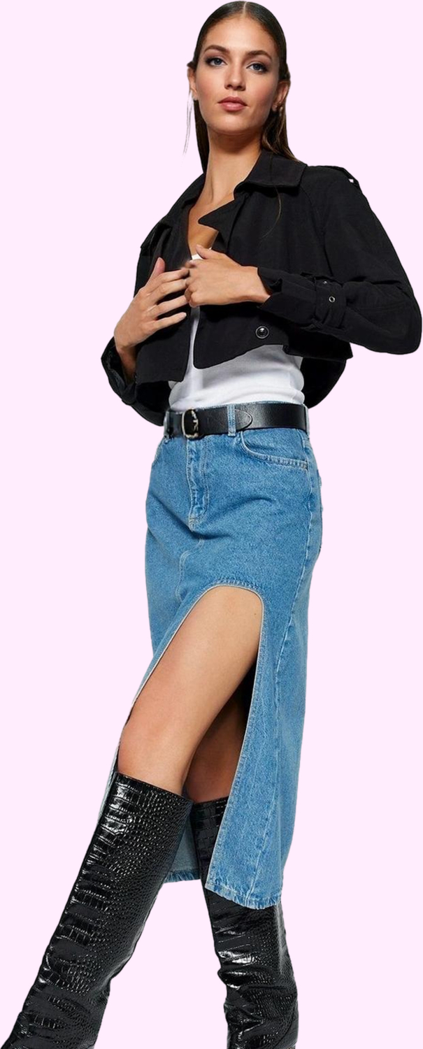 Kadın Pamuk Denim Midi Etek Düz Desenli Kalem Kalıp Günlük Casual Tarz Yaz Aylarının Vazgeçilmezi