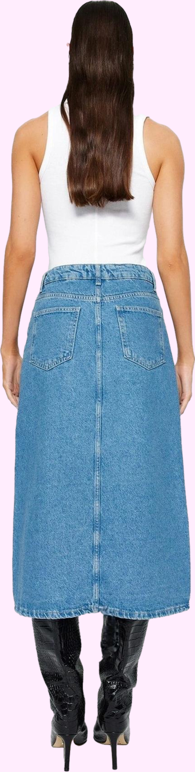 Kadın Pamuk Denim Midi Etek Düz Desenli Kalem Kalıp Günlük Casual Tarz Yaz Aylarının Vazgeçilmezi