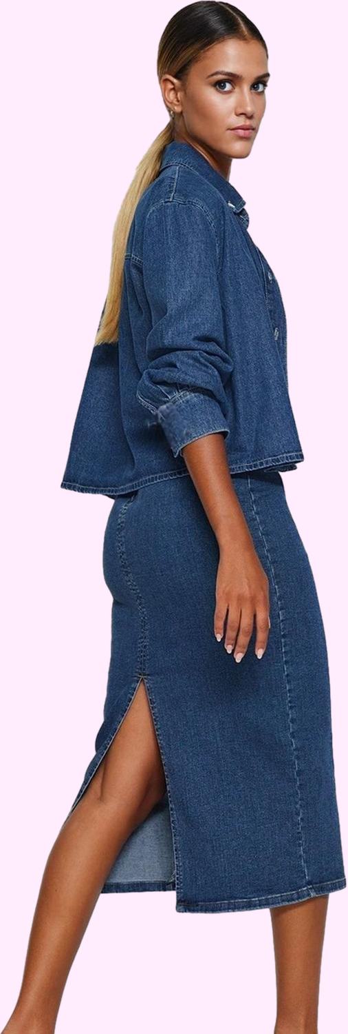 Kadın Denim Kalem Etek Midi Boy Rahat ve Şık Günlük Kombinler Hafta Sonu Dayanıklı Malzeme