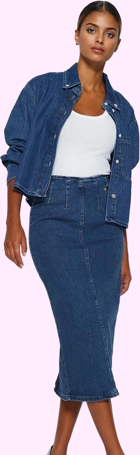 Kadın Denim Kalem Etek Midi Boy Rahat ve Şık Günlük Kombinler Hafta Sonu Dayanıklı Malzeme