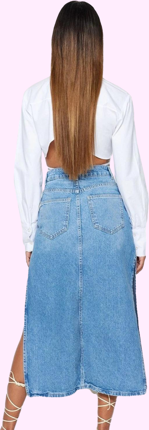 Kadın Denim Maxi Etek Pamuk Yüksek Bel Yırtmaçlı Casual Stil Günlük Kullanım Modern Tasarım