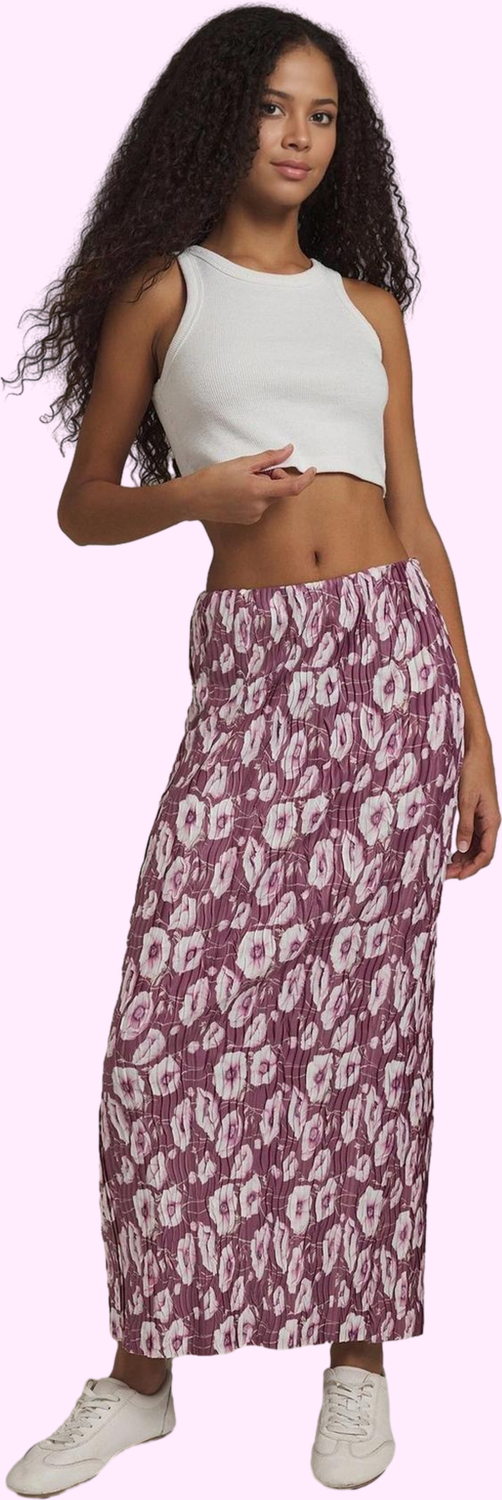 Moda Regular Baskılı Desen Günlük Maxi Boy Baskılı Normal Lastikli Bel Pilise Maxi Örme Etek