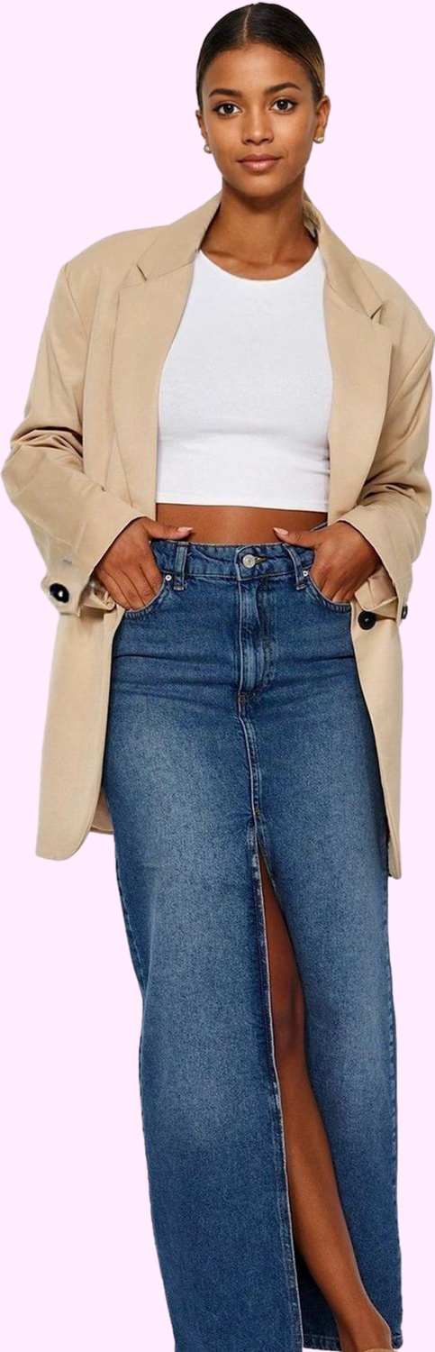 Kadın Pamuklu Denim Maxi Etek; Kalem Kalıp Kemerli Günlük Kullanım Yaz Aylarının Vazgeçilmezi