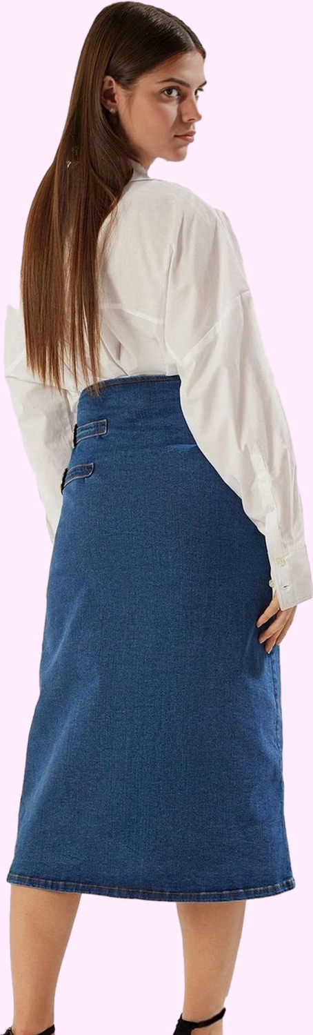 Kadın Denim Etek; Yüksek Bel Kalem Kalıp Yırtmaçlı Detay Yazlık Yaz Aylarının Vazgeçilmezi