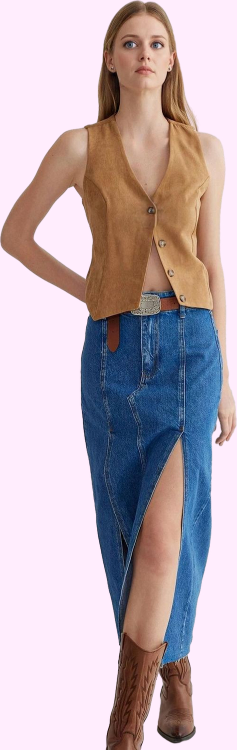 Kadın Denim Etek Midi Boy Pamuk Günlük ve Şık Kombinler İçin Hafta Sonu Yaz Aylarının Vazgeçilmezi