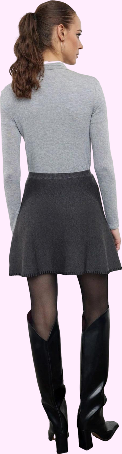 Moda Regular Düz Desen Günlük Mini Boy Mini Pamuklu Triko Etek