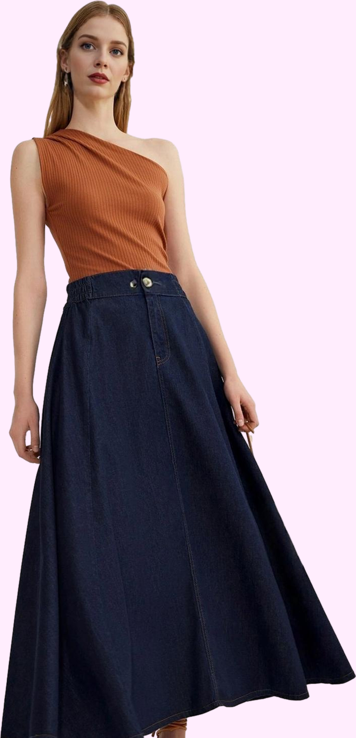 Kadın Denim Maxi Etek Pamuk Günlük ve Özel Günler İçin Hafta Sonu Yaz Aylarının Vazgeçilmezi