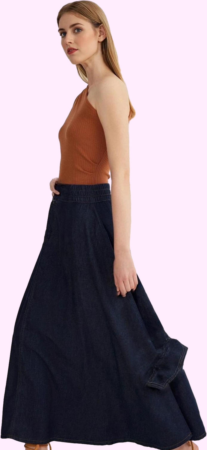 Kadın Denim Maxi Etek Pamuk Günlük ve Özel Günler İçin Hafta Sonu Yaz Aylarının Vazgeçilmezi