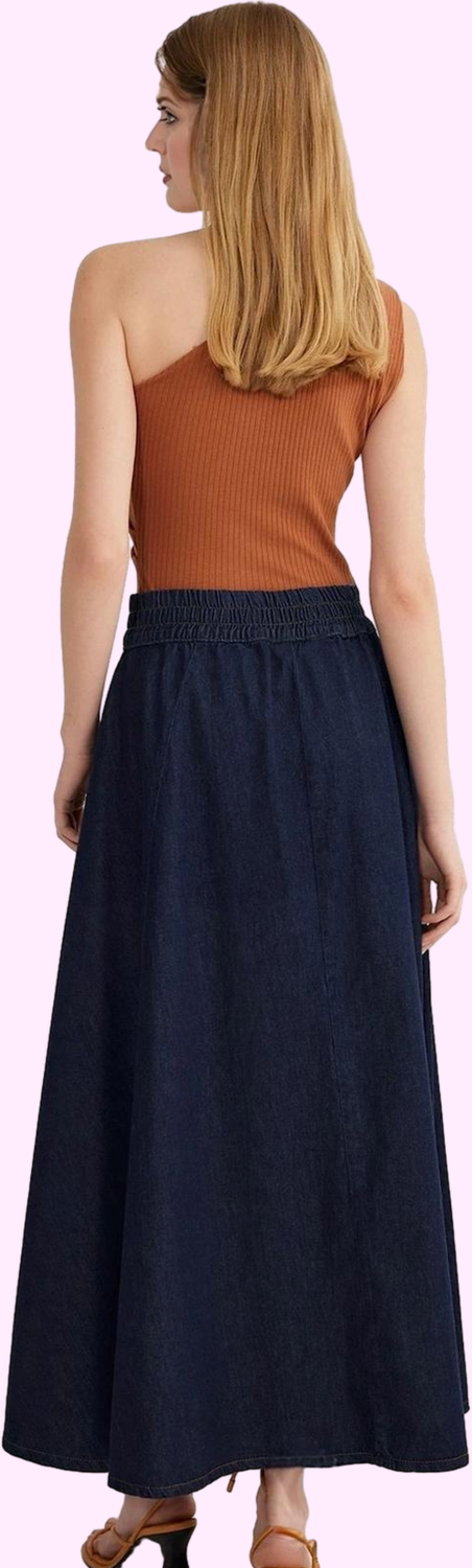 Kadın Denim Maxi Etek Pamuk Günlük ve Özel Günler İçin Hafta Sonu Yaz Aylarının Vazgeçilmezi