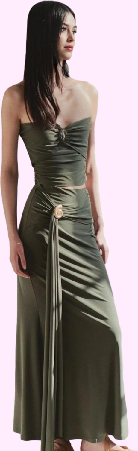 Kadın Örme Maxi Etek Renk Sandy Dokuma Aksesuar Detaylı Bodycone Yaz Aylarının Vazgeçilmezi