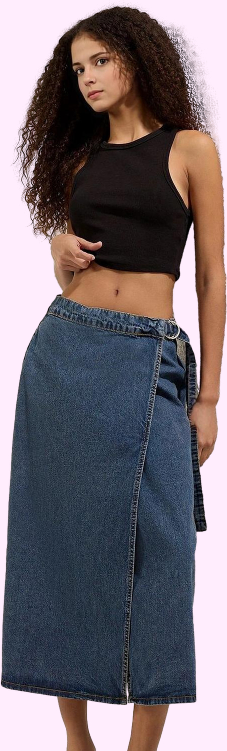 Kadın Denim Midi Etek Pamuk Kemer Detaylı Günlük Ve Şık Kombinler Yaz Aylarının Vazgeçilmezi