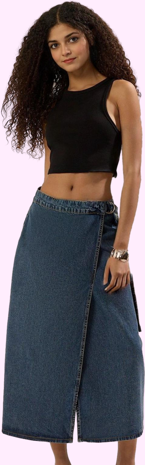 Kadın Denim Midi Etek Pamuk Kemer Detaylı Günlük Ve Şık Kombinler Yaz Aylarının Vazgeçilmezi