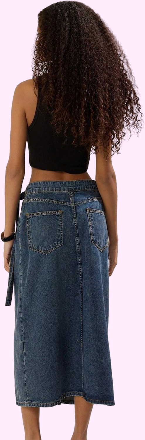 Kadın Denim Midi Etek Pamuk Kemer Detaylı Günlük Ve Şık Kombinler Yaz Aylarının Vazgeçilmezi