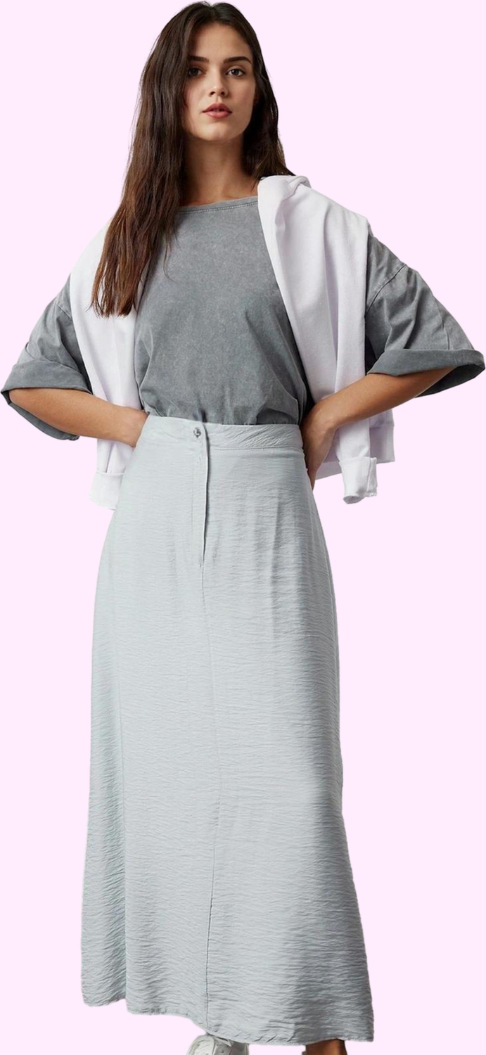Moda Tesettür A-line Düz Desen Günlük Maxi Boy Normal Bel Dokuma Keten Görünümlü Etek