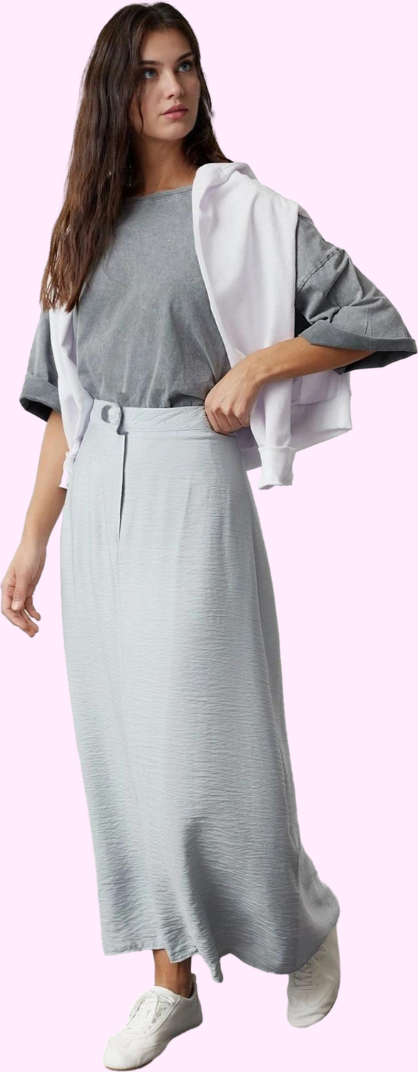 Moda Tesettür A-line Düz Desen Günlük Maxi Boy Normal Bel Dokuma Keten Görünümlü Etek