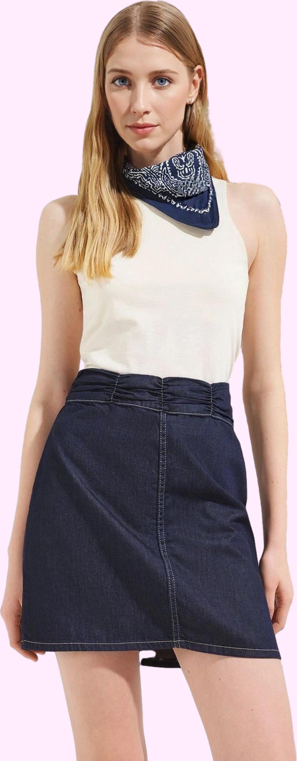 Kadın Denim Mini Etek Pamuk A line Yüksek Bel Büzgülü Rahat Günlük Yaz Aylarının Vazgeçilmezi