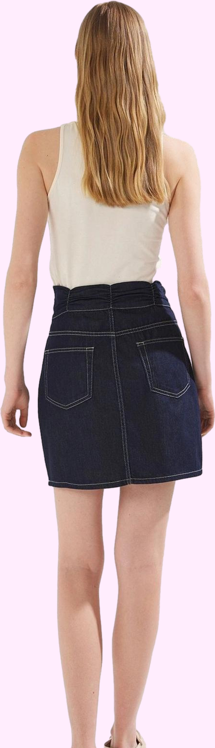 Kadın Denim Mini Etek Pamuk A line Yüksek Bel Büzgülü Rahat Günlük Yaz Aylarının Vazgeçilmezi