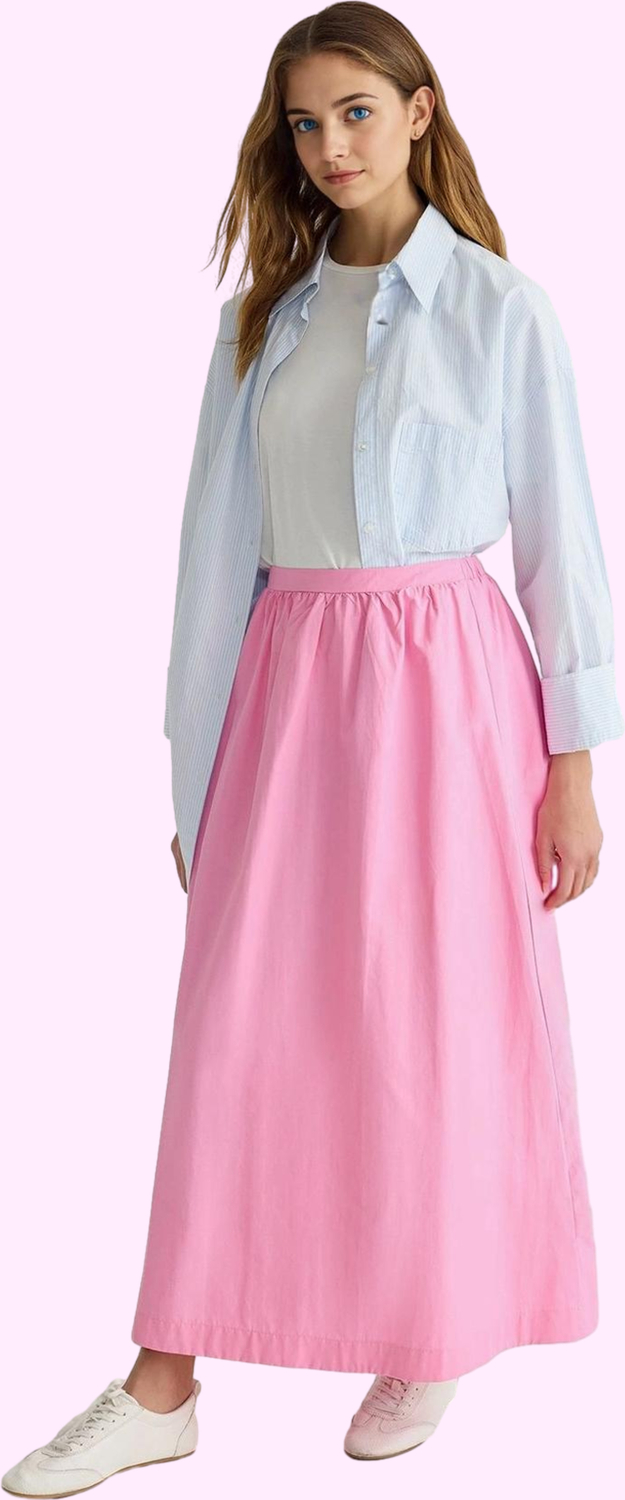 Kadın Pamuklu Terrycotton Maxi Etek Renk Rahat Kloş Kesim Günlük Yaz Aylarının Vazgeçilmezi
