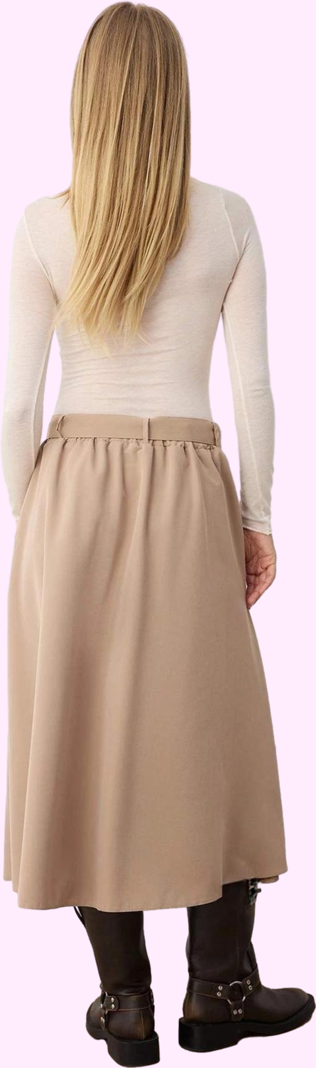 Kadın Gabardin Dokuma Midi Etek Kemer Detayı Casual Kombinler Günlük Kullanım Modern Tasarım