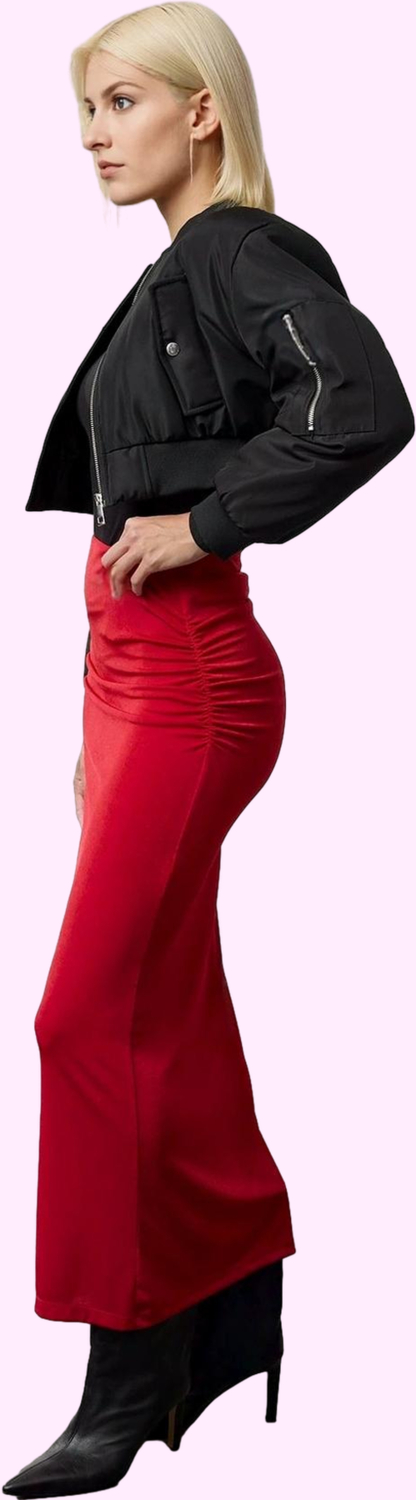 Moda Regular Günlük Maxi Boy Premium Parlak Yüzeyli ve Yumuşak Dokulu Drapeli Maxi Örme Etek