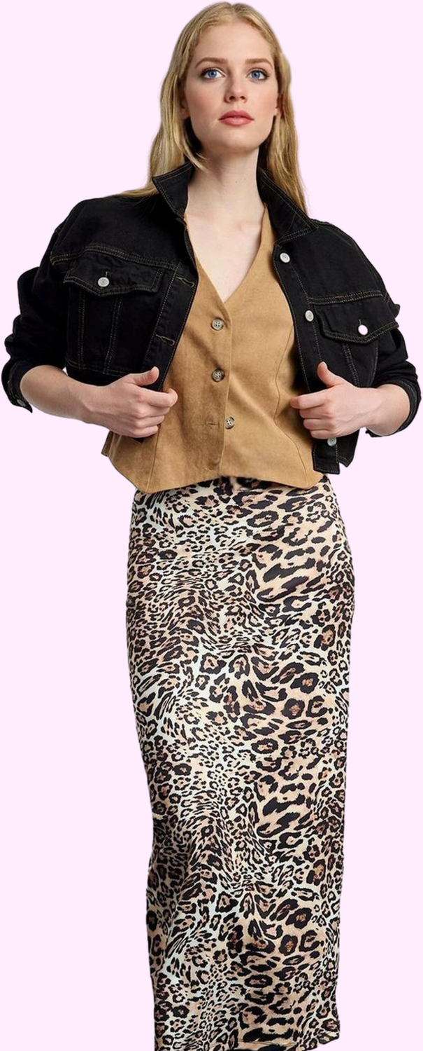Kadın A line Maxi Etek Leopar Baskı Beli Lastikli Rahat Günlük Stil Yaz Aylarının Vazgeçilmezi