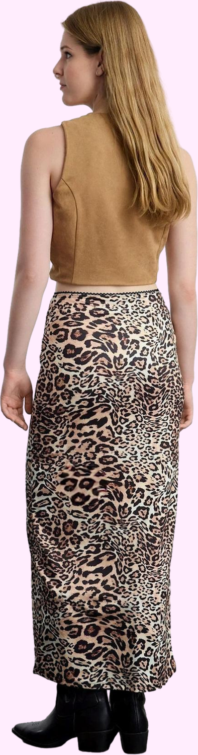 Kadın A line Maxi Etek Leopar Baskı Beli Lastikli Rahat Günlük Stil Yaz Aylarının Vazgeçilmezi