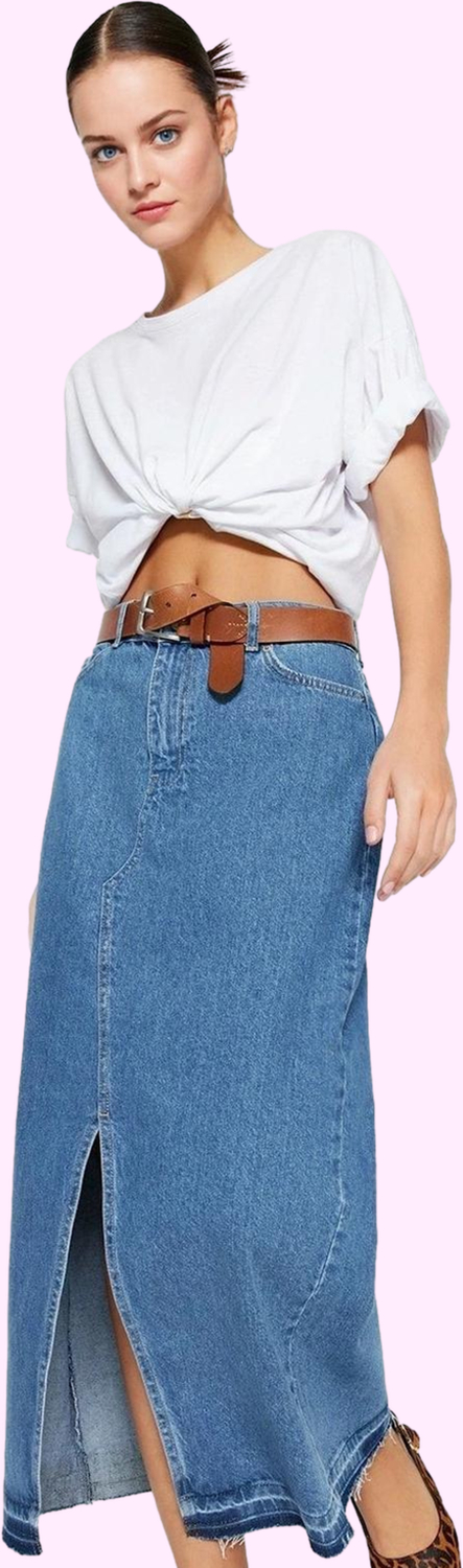 Kadın Pamuklu Denim Maxi Etek Yırtmaçlı A line Günlük ve Şık Kombinler İçin Modern Tasarım