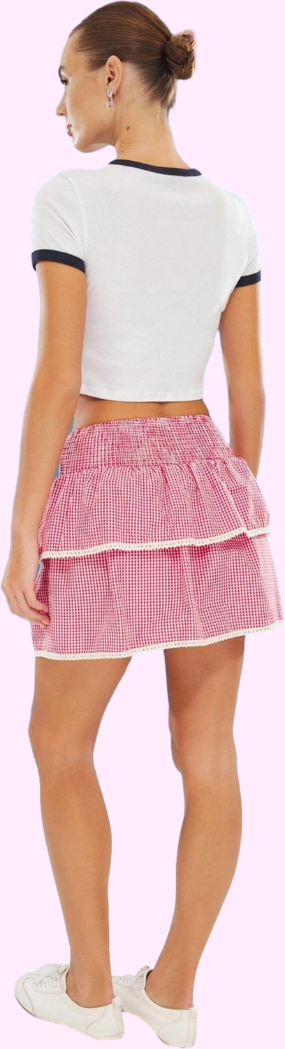 Kadın Mini Etek Terrycotton Kumaş Ekose Desenli Fırfırlı Şık Günlük Kullanım Modern Tasarım