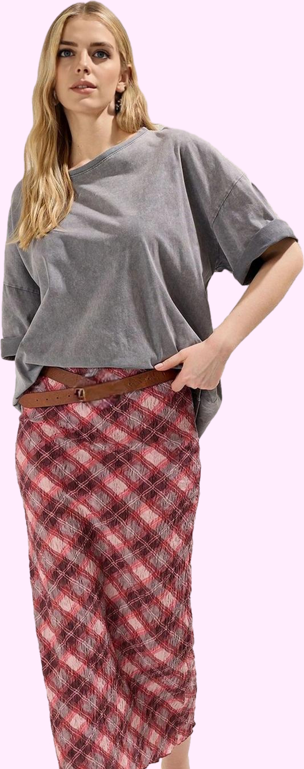 Kadın Yazlık Maxi Etek Çok Ekose Yüksek Bel Kalem Astarlı Polyester Yaz Aylarının Vazgeçilmezi
