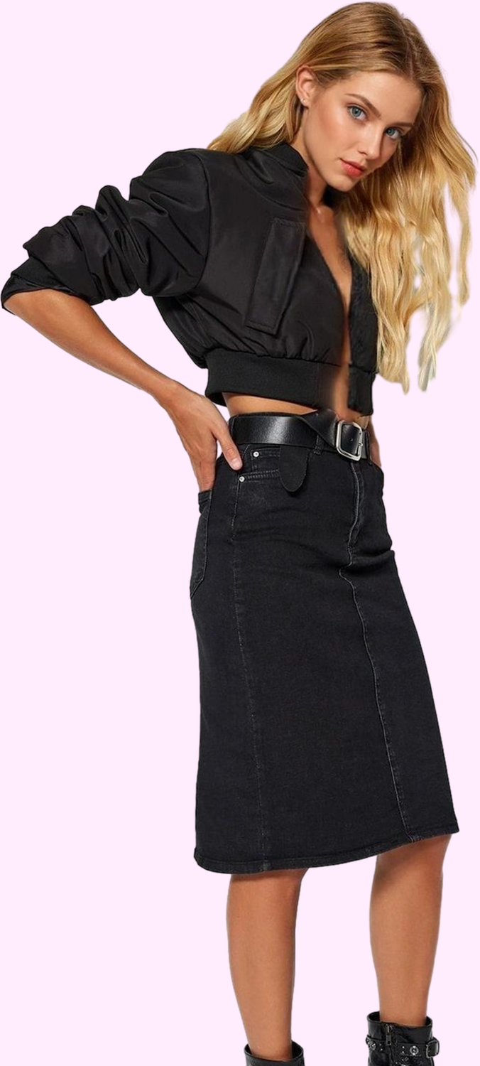 Kadın Midi Boy Denim Kalem Etek Yüksek Bel Pamuk Casual Günlük Kullanım Yaz Aylarının Vazgeçilmezi