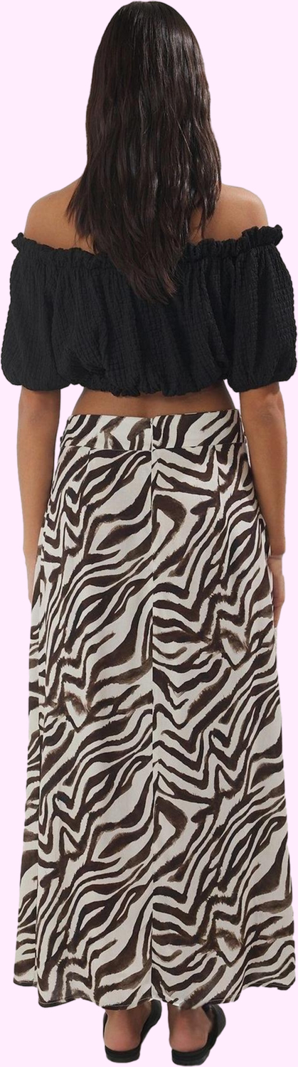 Kadın Yırtmaçlı Sarong Zebra Desenli Etek Viskoz Kuşak Detayı Günlük Şıklık Modern Tasarım