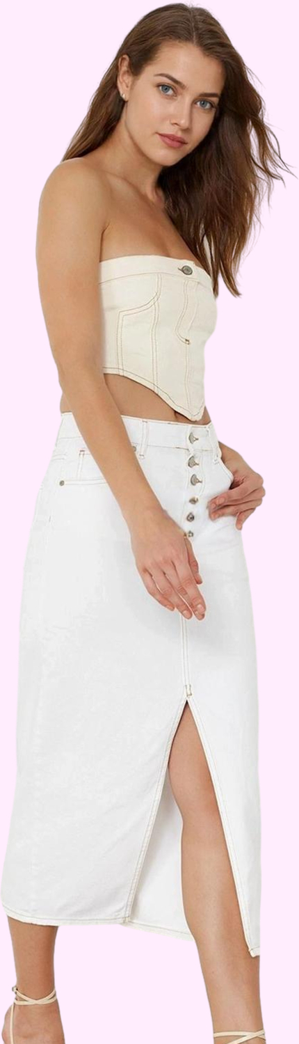 Kadın Denim Midi Etek A line Kalıp Pamuk Günlük Ve İş Hayatı İçin Yaz Aylarının Vazgeçilmezi