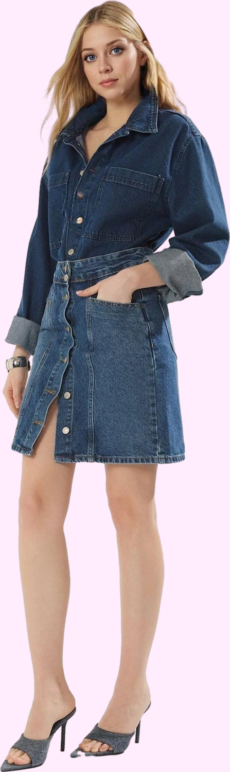 Kadın Denim Etek Pamuk Ön Düğmeli Mini Boy Casual Günlük Kullanım Yaz Aylarının Vazgeçilmezi