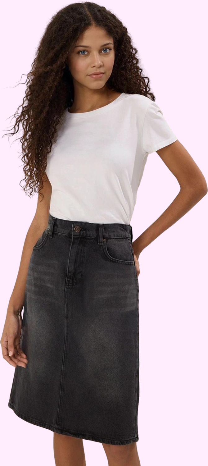 Kadın Denim Midi Etek Pamuk Yırtmaçlı A line Kalıp Rahat Günlük Yaz Aylarının Vazgeçilmezi