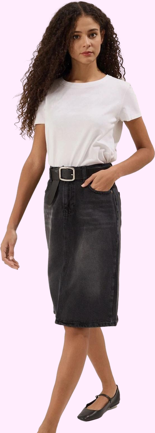 Kadın Denim Midi Etek Pamuk Yırtmaçlı A line Kalıp Rahat Günlük Yaz Aylarının Vazgeçilmezi