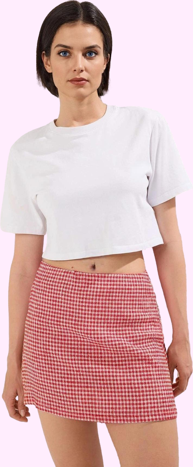 Kadın Slim Fit Kareli Mini Örme Etek Şort Detaylı Rahat Yazlık Günlük Kullanım Özel Günler