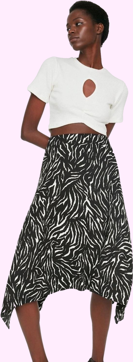 Moda Relaxed Animal Desen Günlük Midi Boy Leopar Desenli Volanlı Asimetrik Midi Esnek Örme Etek