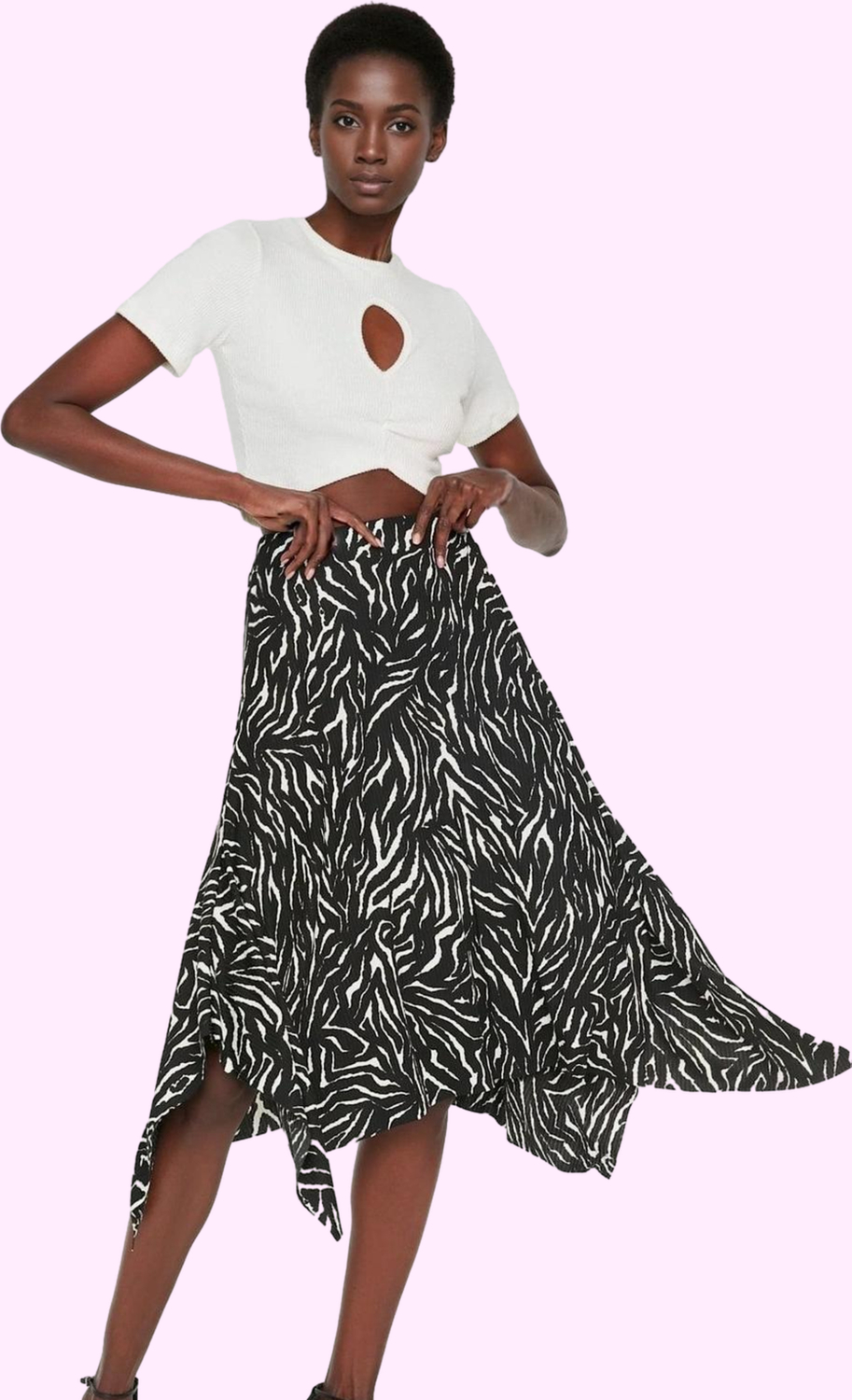 Moda Relaxed Animal Desen Günlük Midi Boy Leopar Desenli Volanlı Asimetrik Midi Esnek Örme Etek