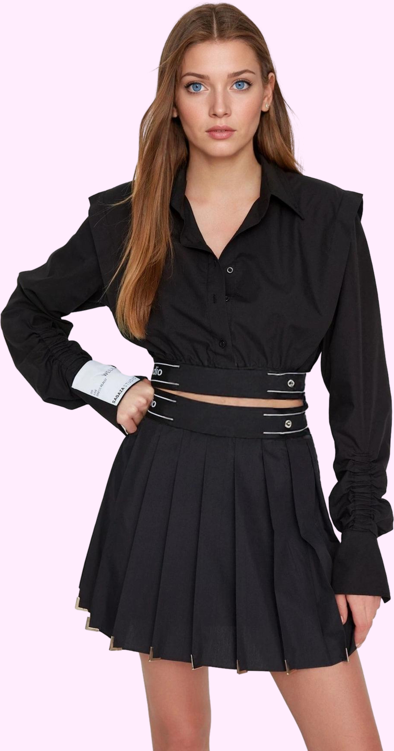 Kadın Mini Etek Metal Detaylı Kemerli A line Poplin Kumaş Günlük Kullanım Kaliteli Malzeme