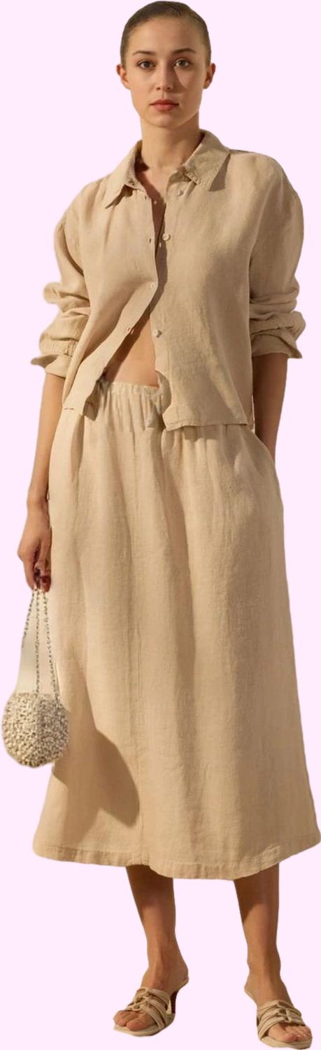 Kadın Keten Midi Etek Basic Siluet Rahat Günlük Kullanım Hafta Sonu Yaz Aylarının Vazgeçilmezi