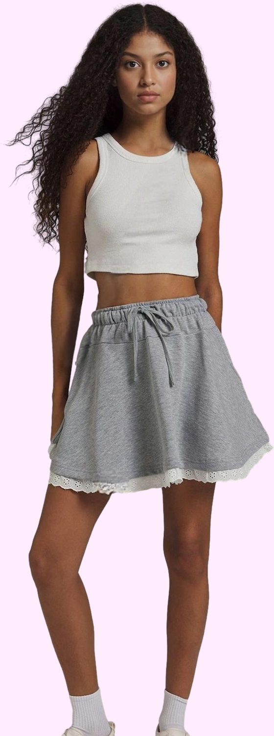 Kadın Yüksek Bel Skater Mini Etek Dantel Detaylı Örme Kumaş Günlük Yaz Aylarının Vazgeçilmezi