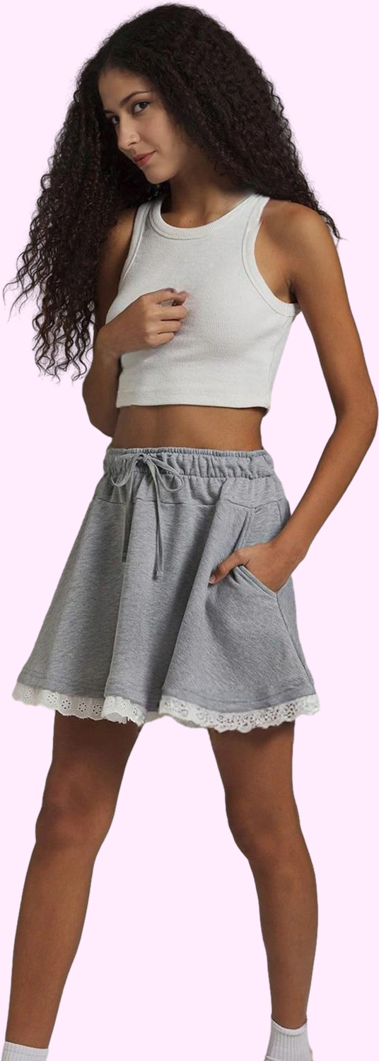 Kadın Yüksek Bel Skater Mini Etek Dantel Detaylı Örme Kumaş Günlük Yaz Aylarının Vazgeçilmezi