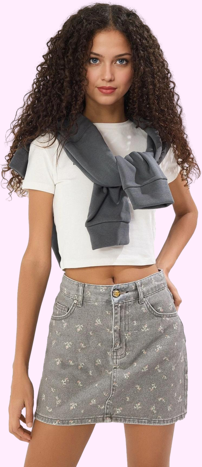Kız Çocuk Çiçekli Denim Balon Mini Etek Pamuk Yaz Günlük Modern Tasarım Stilin Buluştuğu Yer