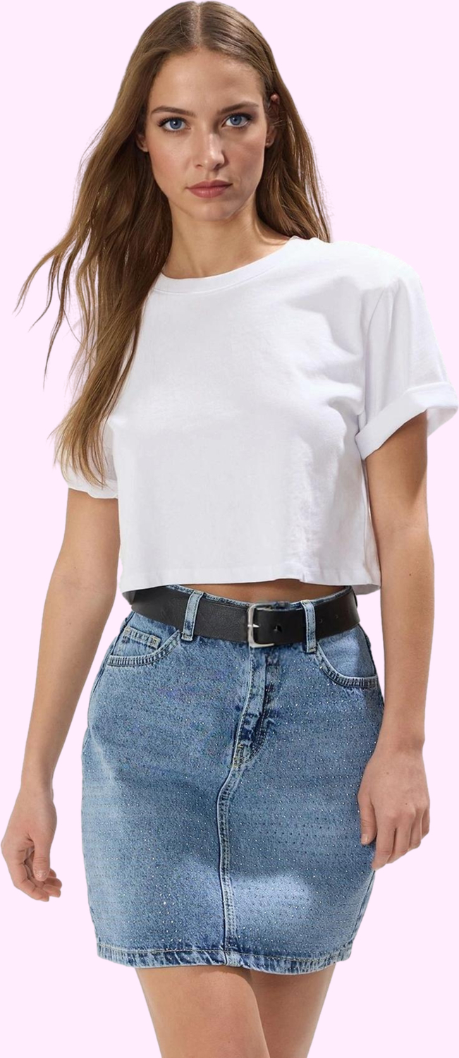 Kadın A line Taş Detaylı Denim Mini Etek Pamuk Yazlık Günlük Kullanım Yaz Aylarının Vazgeçilmezi